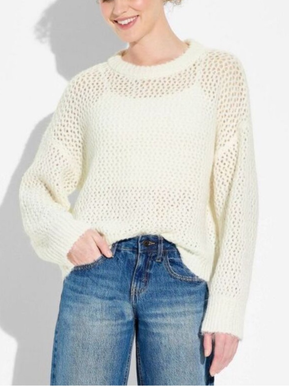 Off-white Openwork Crewneck Pullover Sweater - Wild Fable